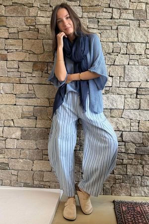 Padstow Stripe Classic Barrel Pant Bay Blue